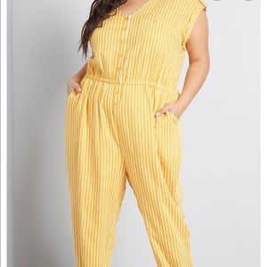 ModCloth Yellow Striped Jumpsuit